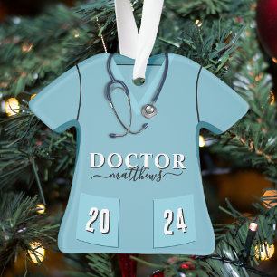 Doctor Scrubs Blue Shirt Stethoscope Christmas Ornament