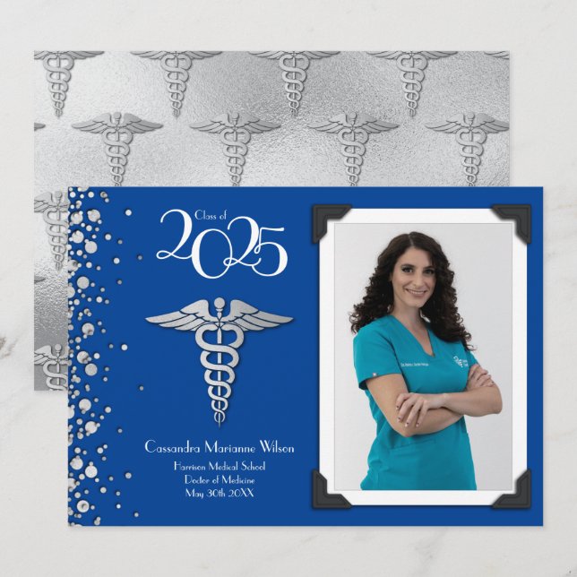 Doctor Silver Graduation Announcement Blue (Front/Back)