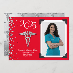 Doctor Silver Graduation Announcement Red