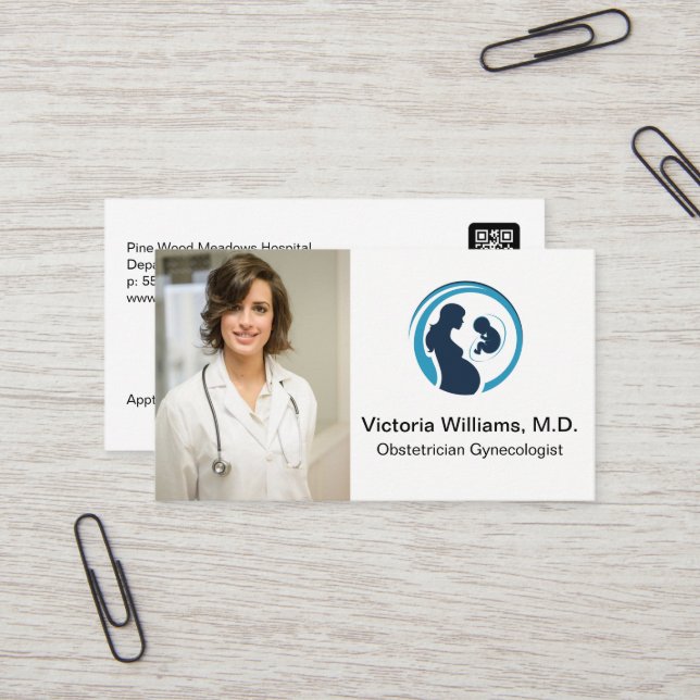 Doctor Smiling | Obstetrician Gynaecologist Logo Business Card (Front/Back In Situ)