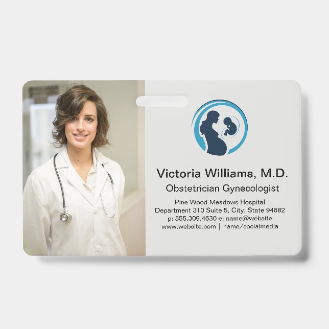 Doctor Smiling | Obstetrician Gynaecologist Logo ID Badge (Front)