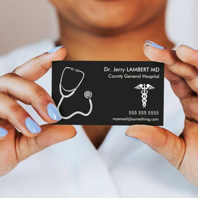 Doctor Stethoscope Black Business Card (Creator Uploaded)