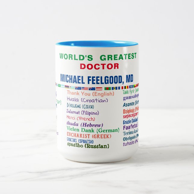 Doctor Thank You in 30 Languages Two-Tone Coffee Mug (Center)