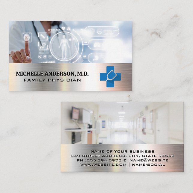 Doctor Using Technology | Medical Logo Business Card (Front/Back)