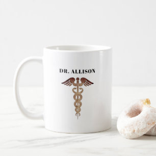 Doctor White Gold Caduceus Personalised  Coffee Mug