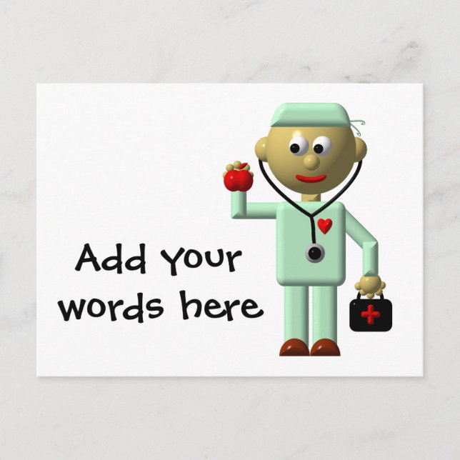 Doctor with Apple and Medical Bag Postcard (Front)