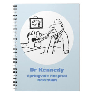 Doctor with Stethoscope Checking Feet Notebook