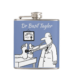 Doctor with Stethoscope Tests Patient's Feet Hip Flask