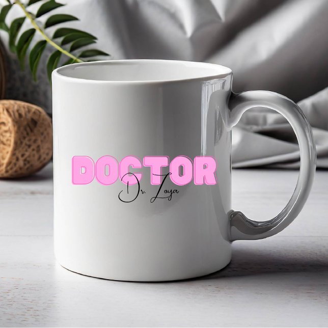 Doctorate Graduation Pink Black Name Degree Coffee Mug (Creator Uploaded)