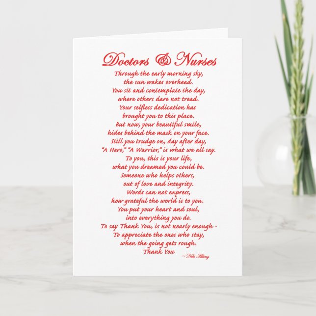 Doctors and Nurses Appreciation Gift Poem Card (Front)