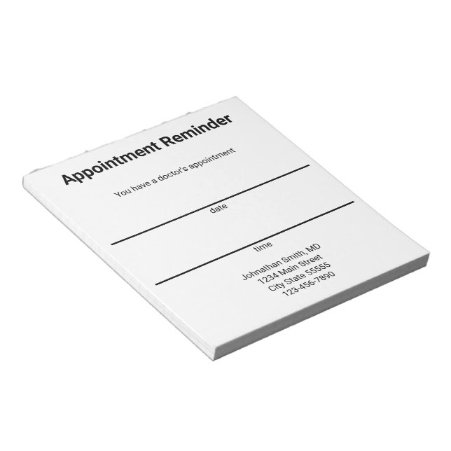 Doctor's Appointment Reminder Business Template Notepad (Angled)