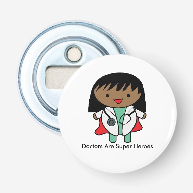 Doctors Are Super Heroes Female Black Personalise Bottle Opener (Front)