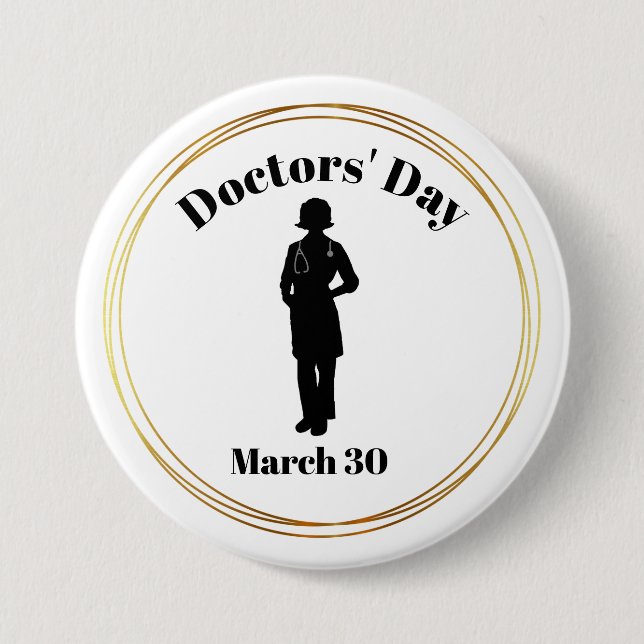 Doctors' Day Button with Female Doctor Silhouette (Front)