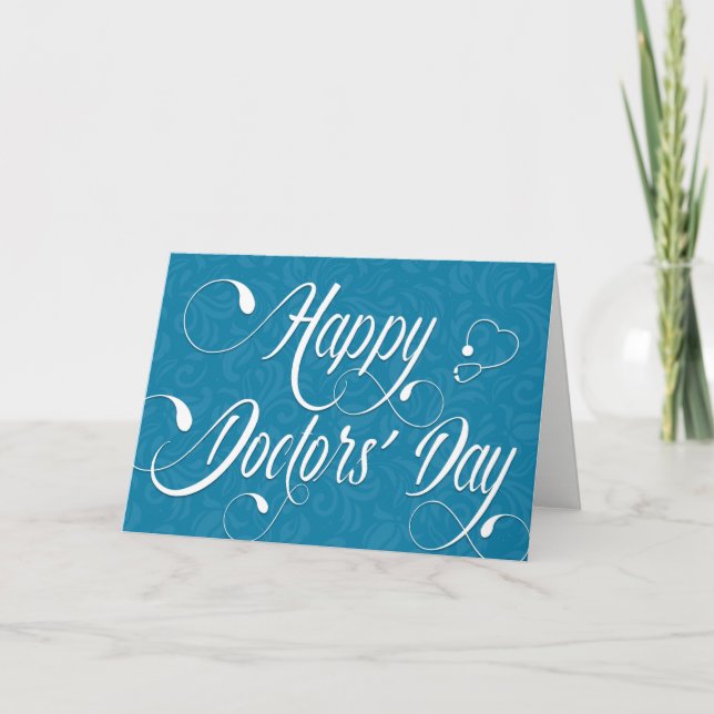 Doctors' Day Card - Swirly Text - Blue (Front)