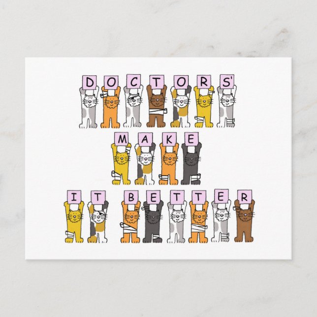 Doctors Make it Better Cartoon Cats Postcard (Front)