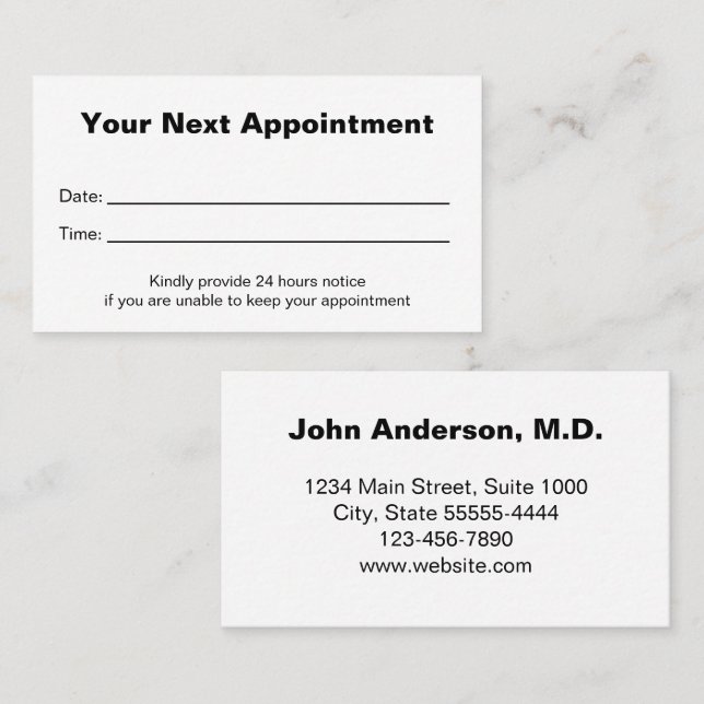 Doctor's Medical Office Your Next Appointment Card (Front/Back)