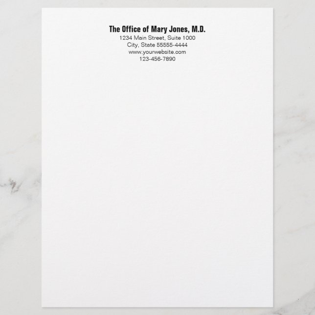 Doctor's Office Black and White Phone and Address Custom Letterhead (Front)