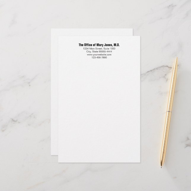 Doctor's Office Black and White Phone and Address Stationery (Front/Back In Situ)