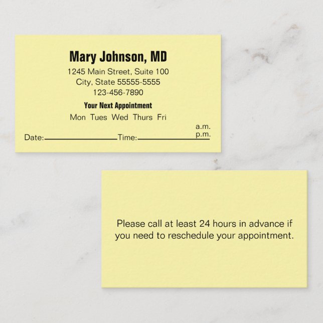 Doctors Office Black Cream Your Next Appointment Card (Front/Back)