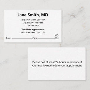 Doctors Office Black White Appointment Reminder Card