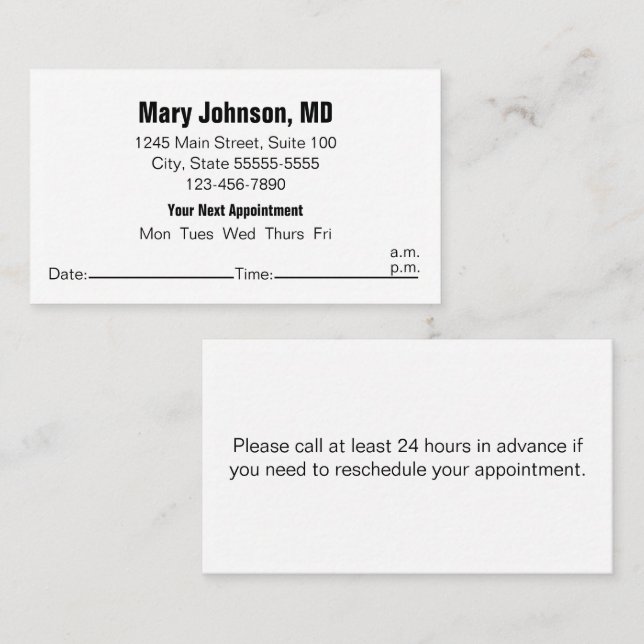 Doctors Office Black White Your Next Appointment Card (Front/Back)