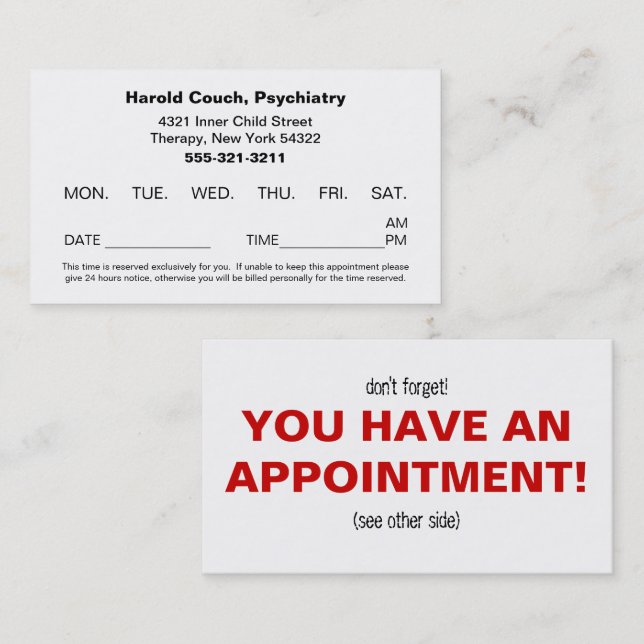 Doctor's Office Scheduled Appointment Reminder Card (Front/Back)