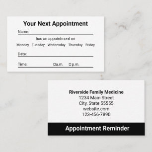 Doctor's Office White Patient Appointment Reminder Card