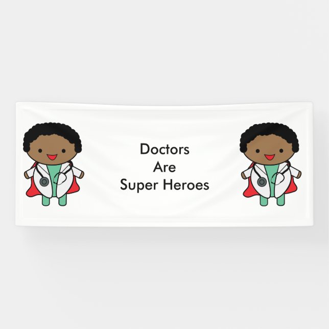 Doctors Super Hero Black Kawaii Personalise Banner (Horizontal)