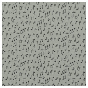 Doddle music notes black on medium grey fabric