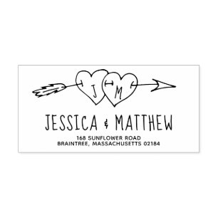 Doddled Wedding Hearts with Arrow Monogram Self-inking Stamp