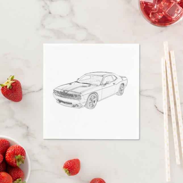 Dodge Challenger Black and White Pencil Drawing Napkin (Insitu)