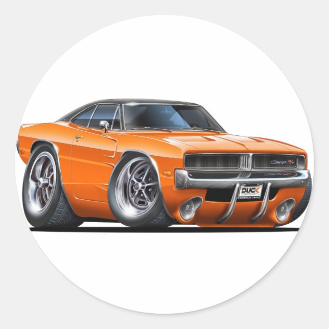 Dodge Charger Orange Car Classic Round Sticker (Front)