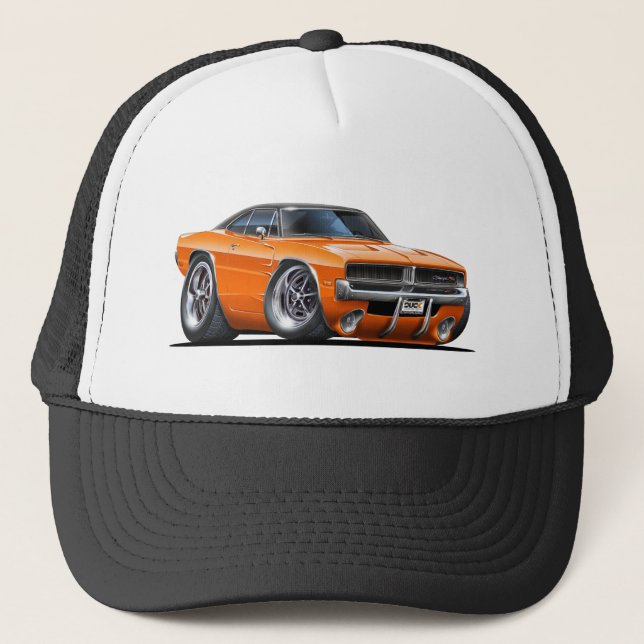 Dodge Charger Orange Car Trucker Hat (Front)