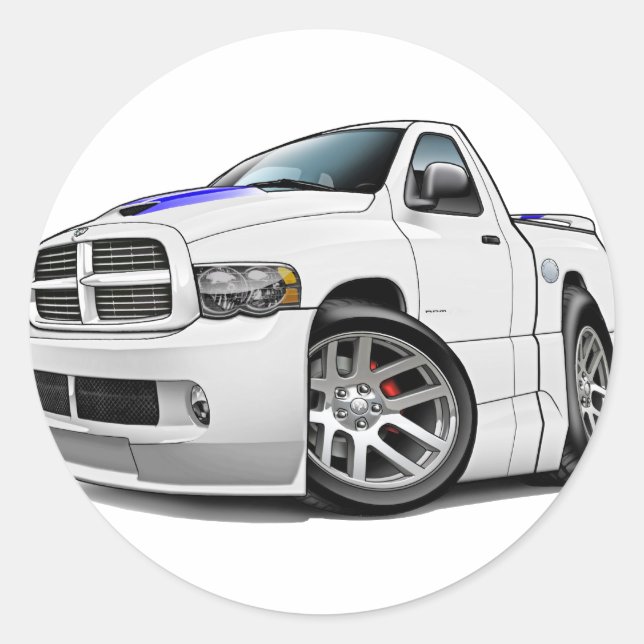 Dodge SRT10 Ram White Classic Round Sticker (Front)