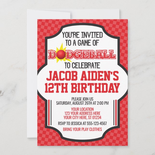 Dodgeball Birthday Invitation | Dodge Ball Invite (Front)