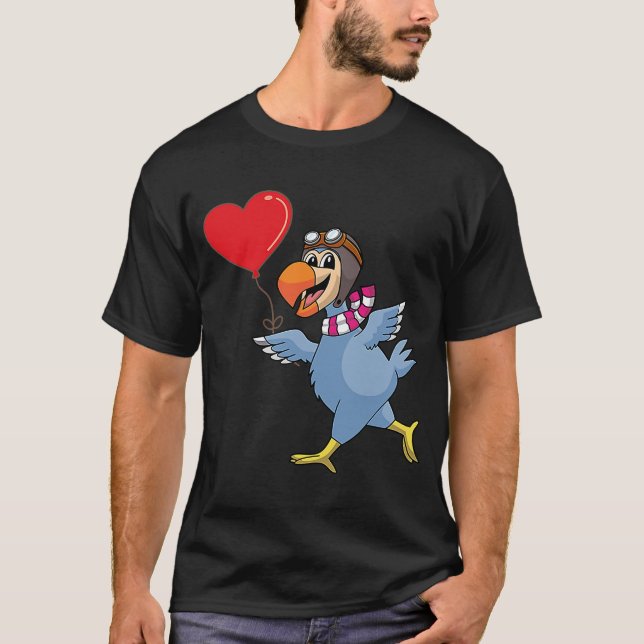 Dodo Bird With Heart Balloon Valentines Day Love B T-Shirt (Front)