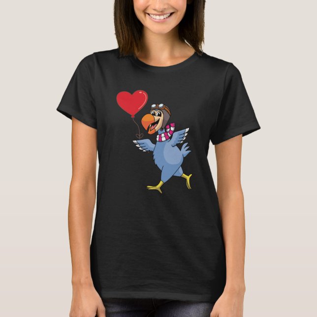 Dodo Bird With Heart Balloon Valentines Day Love B T-Shirt (Front)