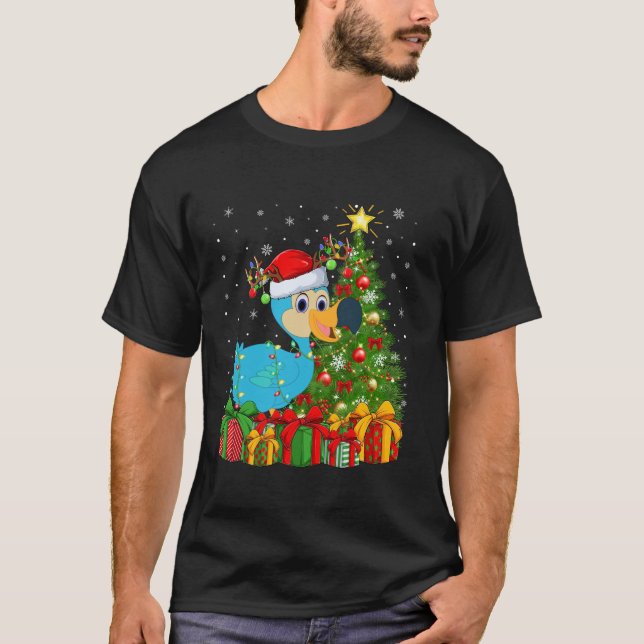 Dodo Bird Xmas Tree Lighting Santa Hat Dodo Christ T-Shirt (Front)