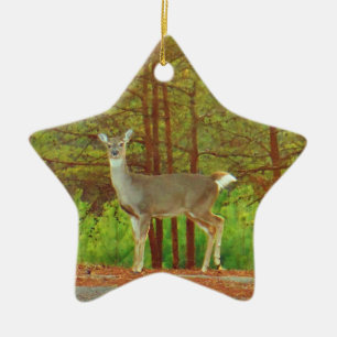 Doe  a deer on the edge of woods ceramic ornament