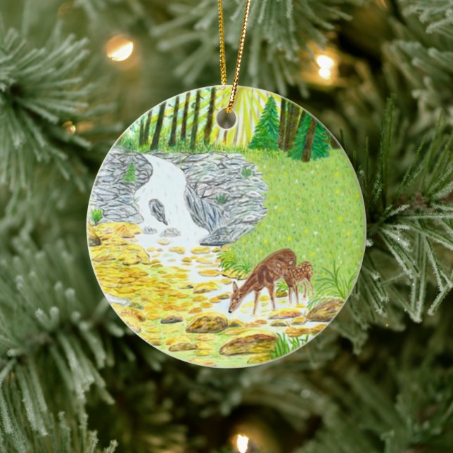 Doe and Fawn Ceramic Ornament (Tree)