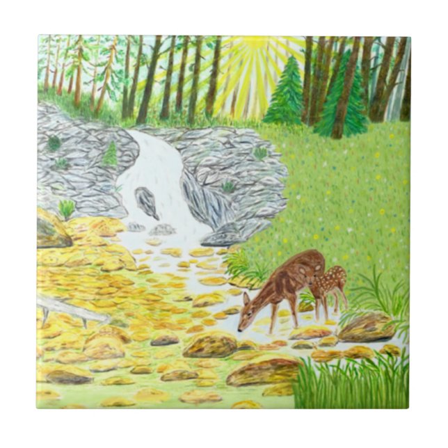 Doe and Fawn Ceramic Tile (Front)
