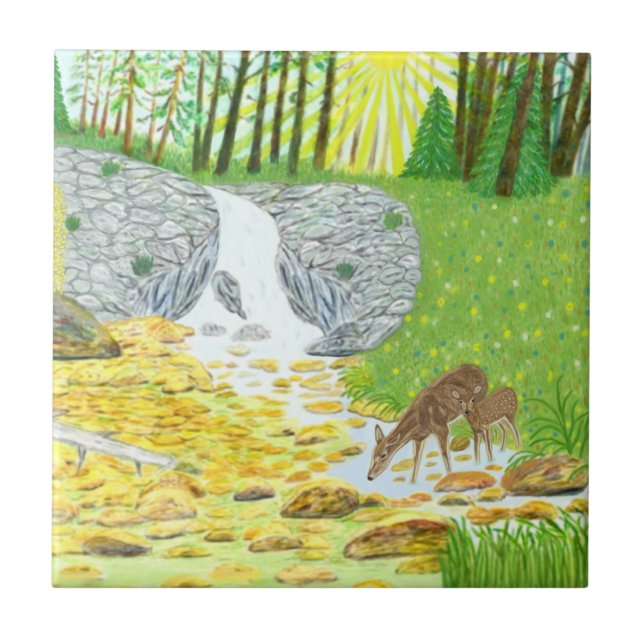 Doe and Fawn Ceramic Tile (Front)