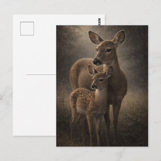 Doe and Fawn | Deer Wildlife Art | Postcard