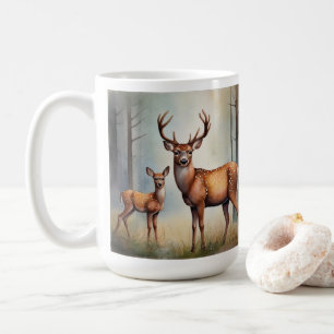 Doe And Fawn In Woodland Light Landscape Coffee Mug