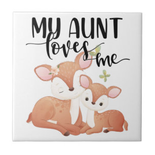 Doe and Fawn My Aunt Loves Me Ceramic Tile