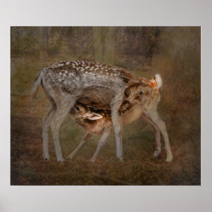 Doe and Fawn, Nursing Photo Poster