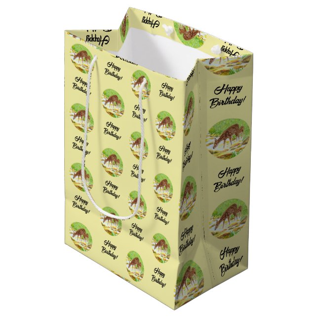 Doe and Fawn Yellow Medium Gift Bag (Front Angled)