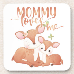 Doe Deer and Fawn Mummy Loves Me Coaster