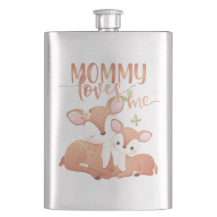 Doe Deer and Fawn Mummy Loves Me Hip Flask