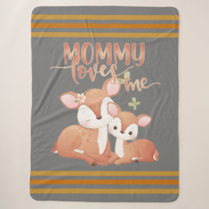 Doe Deer and Fawn Mummy Loves Me Sherpa Blanket